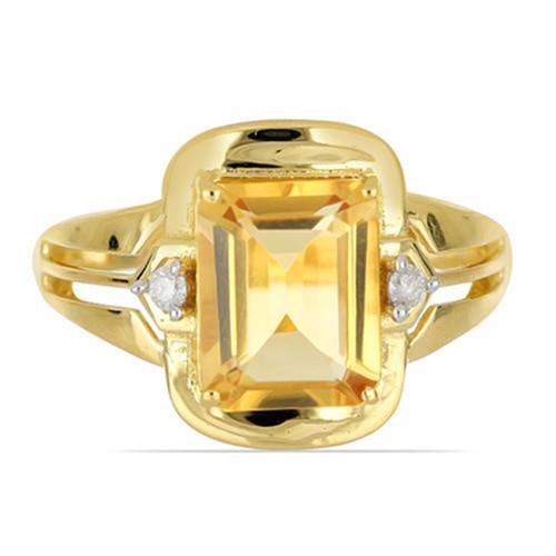 BUY 14K GOLD NATURAL CITRINE GEMSTONE CLASSIC RING WITH WHITE DIAMOND